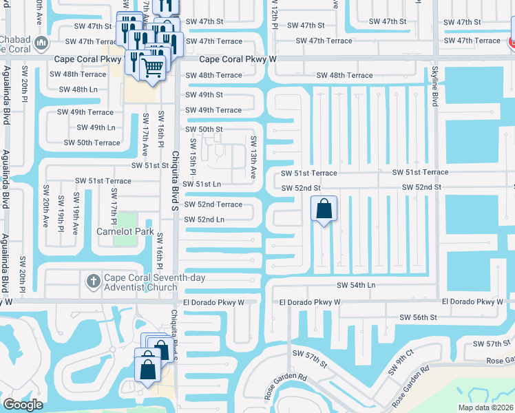 map of restaurants, bars, coffee shops, grocery stores, and more near 5203 Southwest 13th Avenue in Cape Coral