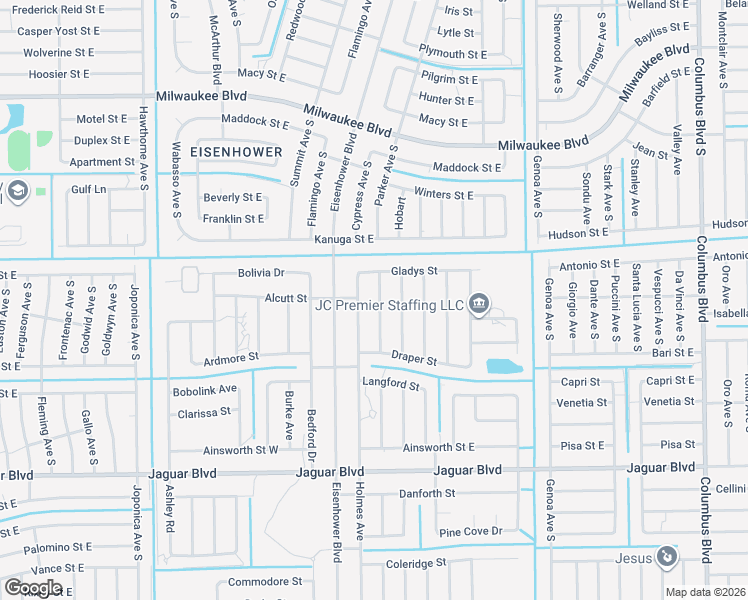 map of restaurants, bars, coffee shops, grocery stores, and more near 712 Glacier Avenue in Lehigh Acres