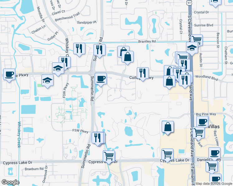 map of restaurants, bars, coffee shops, grocery stores, and more near 3329 New South Province Boulevard in Fort Myers