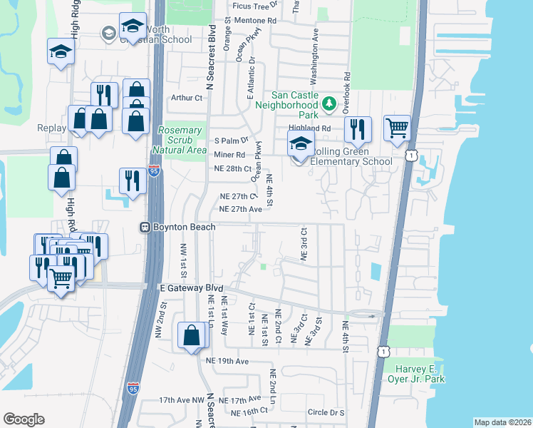 map of restaurants, bars, coffee shops, grocery stores, and more near 440 Northeast 27th Avenue in Boynton Beach