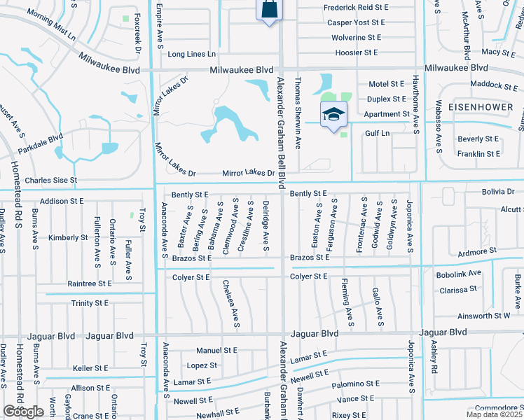 map of restaurants, bars, coffee shops, grocery stores, and more near 712 Delridge Avenue South in Lehigh Acres