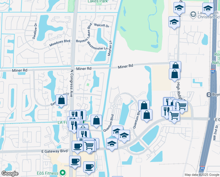 map of restaurants, bars, coffee shops, grocery stores, and more near 3044 North Evergreen Circle in Boynton Beach
