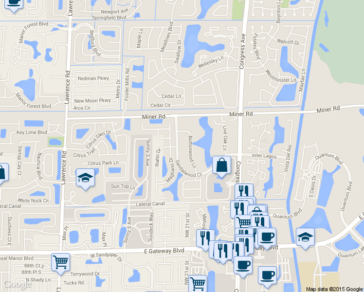 map of restaurants, bars, coffee shops, grocery stores, and more near 411 Buttonwood Ln in Boynton Beach