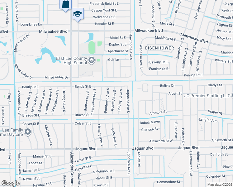 map of restaurants, bars, coffee shops, grocery stores, and more near 711 Godwid Avenue South in Lehigh Acres