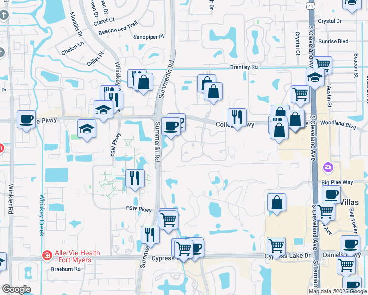 map of restaurants, bars, coffee shops, grocery stores, and more near 3369 Yukon Circle in Fort Myers