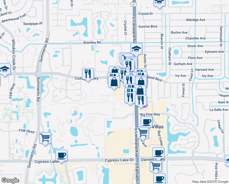map of restaurants, bars, coffee shops, grocery stores, and more near 12795 Kenwood Lane in Fort Myers
