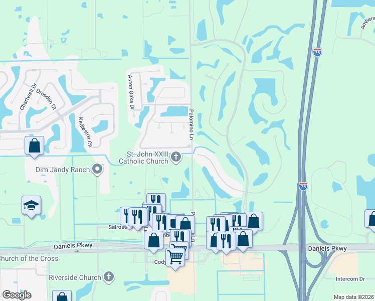 map of restaurants, bars, coffee shops, grocery stores, and more near 8917 Fawn Ridge Drive in Fort Myers