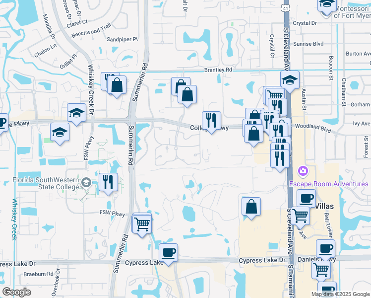 map of restaurants, bars, coffee shops, grocery stores, and more near 3292 Royal Canadian Trace in Fort Myers