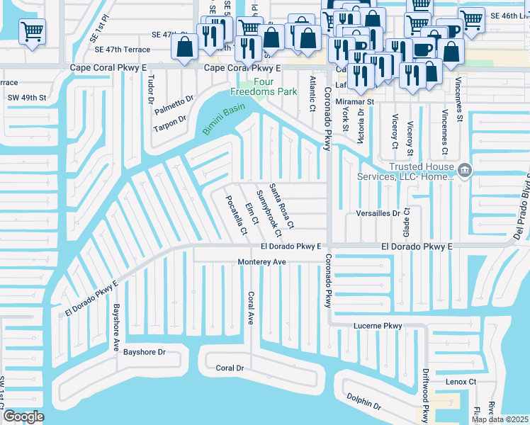 map of restaurants, bars, coffee shops, grocery stores, and more near 5230 Sunnybrook Court in Cape Coral