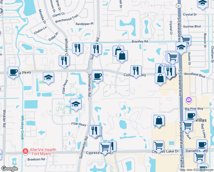 map of restaurants, bars, coffee shops, grocery stores, and more near 3369 Yukon Circle in Fort Myers