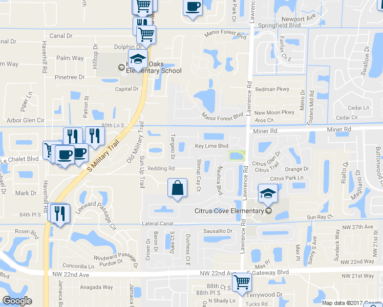 map of restaurants, bars, coffee shops, grocery stores, and more near 4350 Key Lime Boulevard in Boynton Beach
