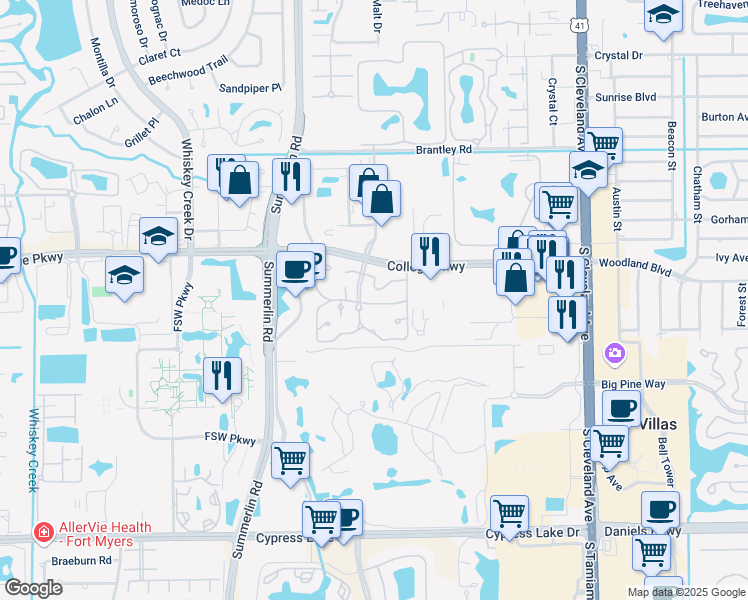 map of restaurants, bars, coffee shops, grocery stores, and more near 3297 Royal Canadian Trace in Fort Myers