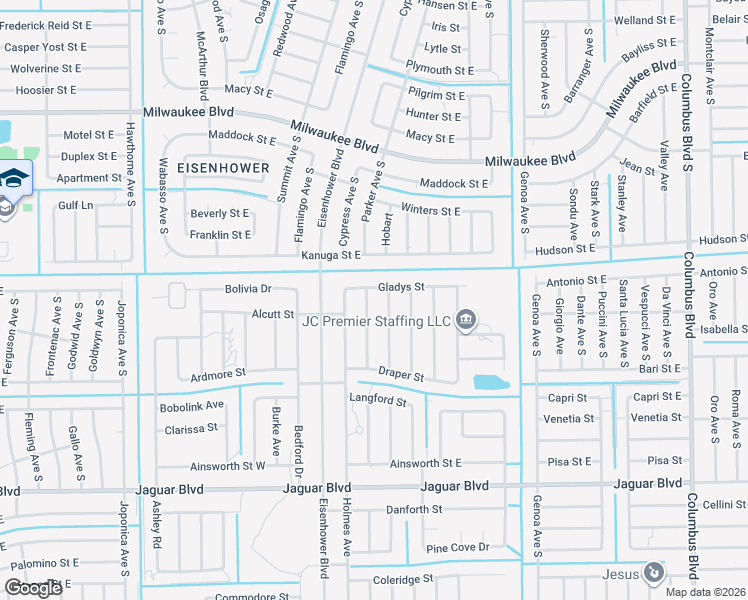 map of restaurants, bars, coffee shops, grocery stores, and more near 712 Glacier Avenue in Lehigh Acres