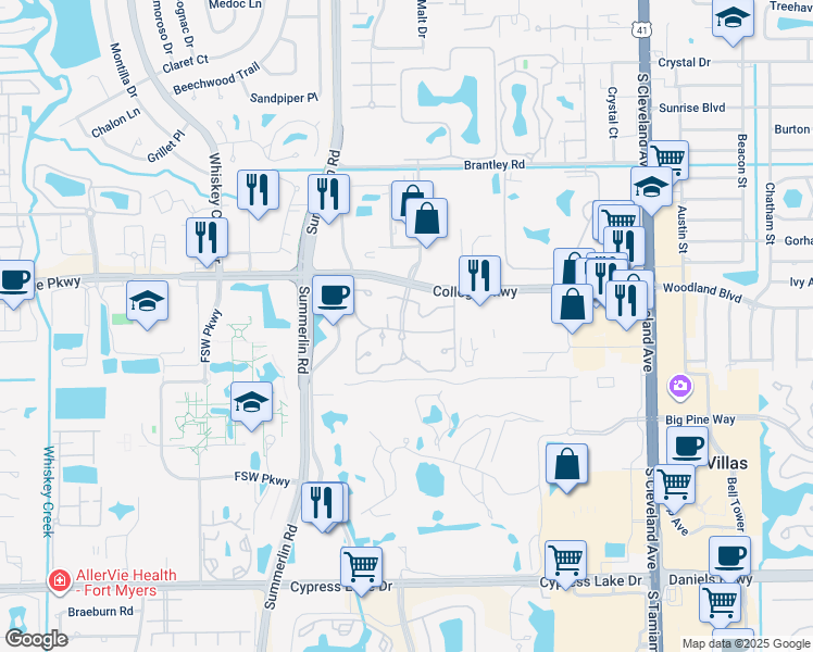map of restaurants, bars, coffee shops, grocery stores, and more near 3329 New South Province Boulevard in Fort Myers