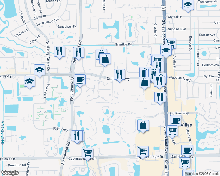 map of restaurants, bars, coffee shops, grocery stores, and more near 3292 Royal Canadian Trace in Fort Myers