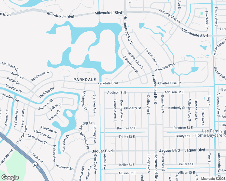 map of restaurants, bars, coffee shops, grocery stores, and more near 711 Ferndale Avenue South in Lehigh Acres