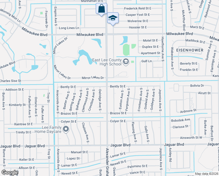 map of restaurants, bars, coffee shops, grocery stores, and more near 767 Bell Boulevard in Lehigh Acres