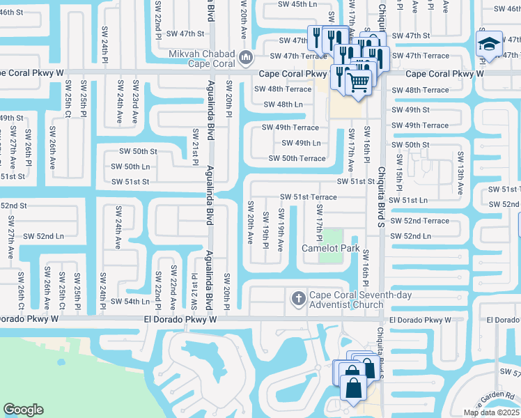 map of restaurants, bars, coffee shops, grocery stores, and more near 5225 Southwest 19th Place in Cape Coral