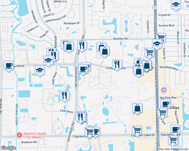 map of restaurants, bars, coffee shops, grocery stores, and more near 3329 New South Province Boulevard in Fort Myers