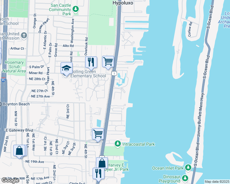 map of restaurants, bars, coffee shops, grocery stores, and more near in Hypoluxo
