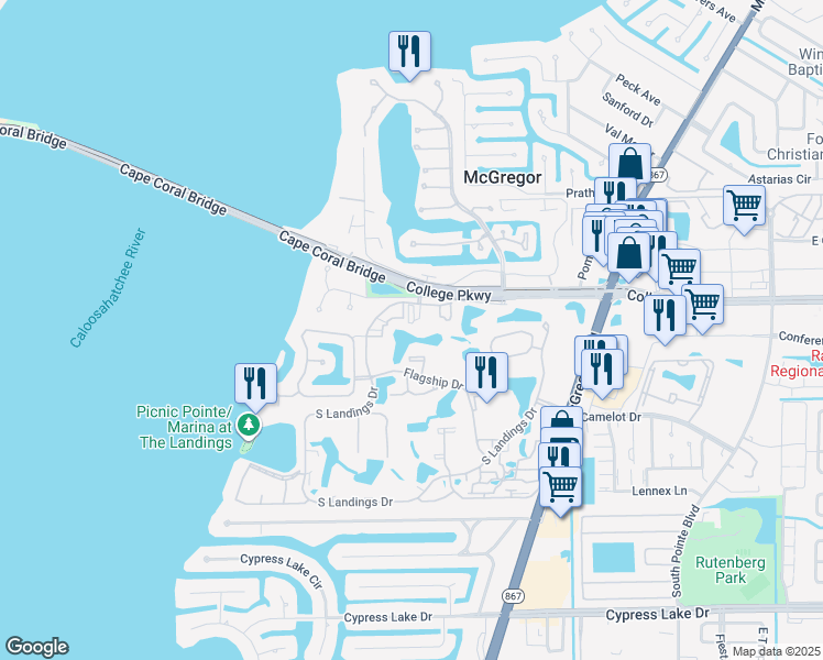 map of restaurants, bars, coffee shops, grocery stores, and more near 4160 Steamboat Bend in Fort Myers