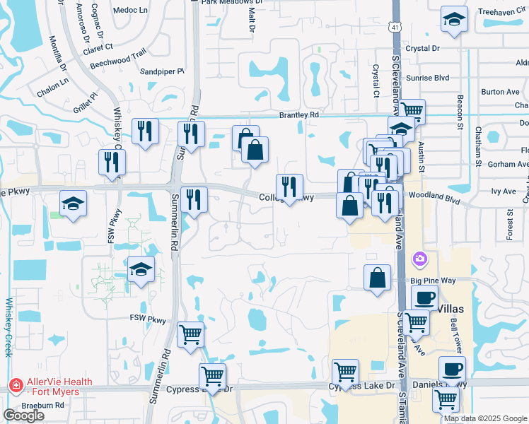 map of restaurants, bars, coffee shops, grocery stores, and more near 3277 Prince Edward Island Circle in Fort Myers