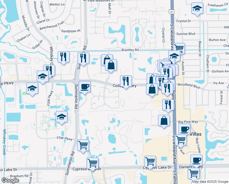 map of restaurants, bars, coffee shops, grocery stores, and more near 3277 Prince Edward Island Circle in Fort Myers