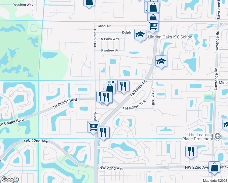 map of restaurants, bars, coffee shops, grocery stores, and more near 4899 Tropical Garden Drive in Boynton Beach