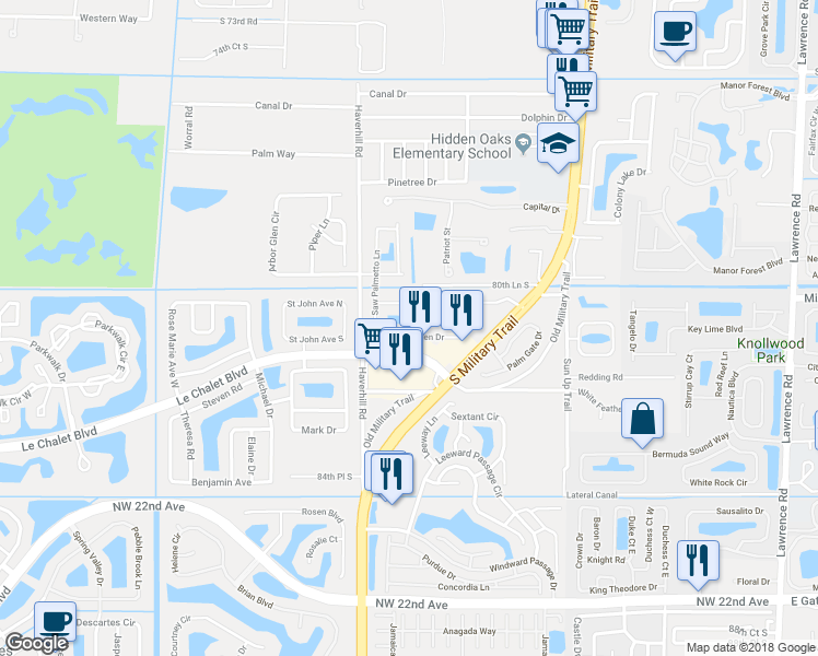 map of restaurants, bars, coffee shops, grocery stores, and more near 4929 Tropical Garden Drive in Boynton Beach