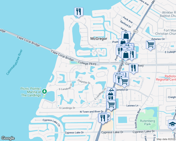 map of restaurants, bars, coffee shops, grocery stores, and more near 4100 Magnolia Pointe in Fort Myers