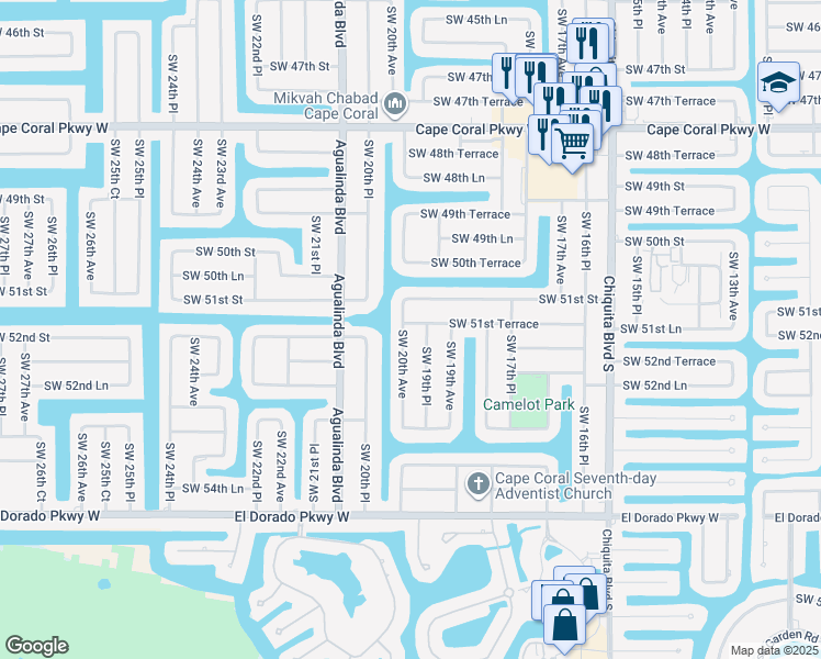 map of restaurants, bars, coffee shops, grocery stores, and more near 5119 Southwest 20th Avenue in Cape Coral