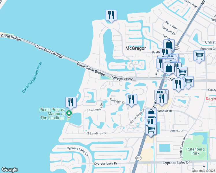 map of restaurants, bars, coffee shops, grocery stores, and more near 4160 Steamboat Bend in Fort Myers
