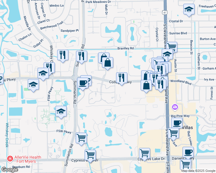map of restaurants, bars, coffee shops, grocery stores, and more near 3291 Prince Edward Island Circle in Fort Myers