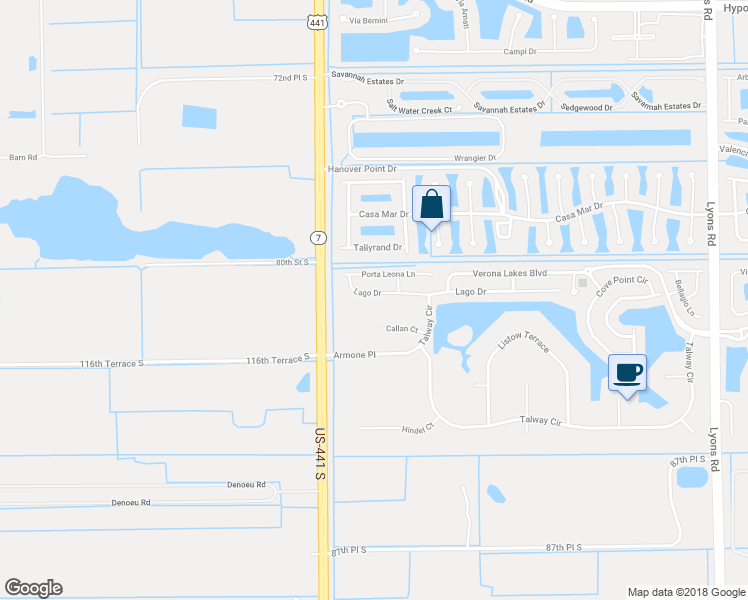 map of restaurants, bars, coffee shops, grocery stores, and more near 9836 Lago Drive in Boynton Beach