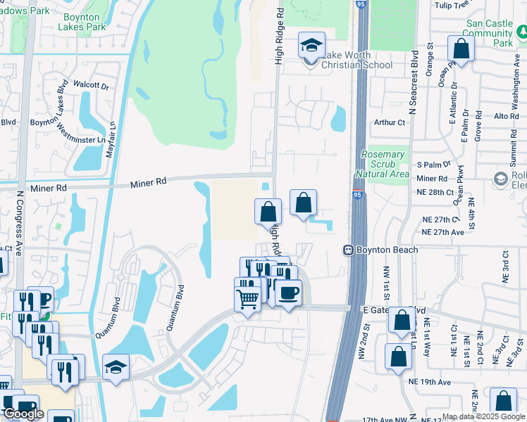 map of restaurants, bars, coffee shops, grocery stores, and more near 3531 High Ridge Road in Boynton Beach