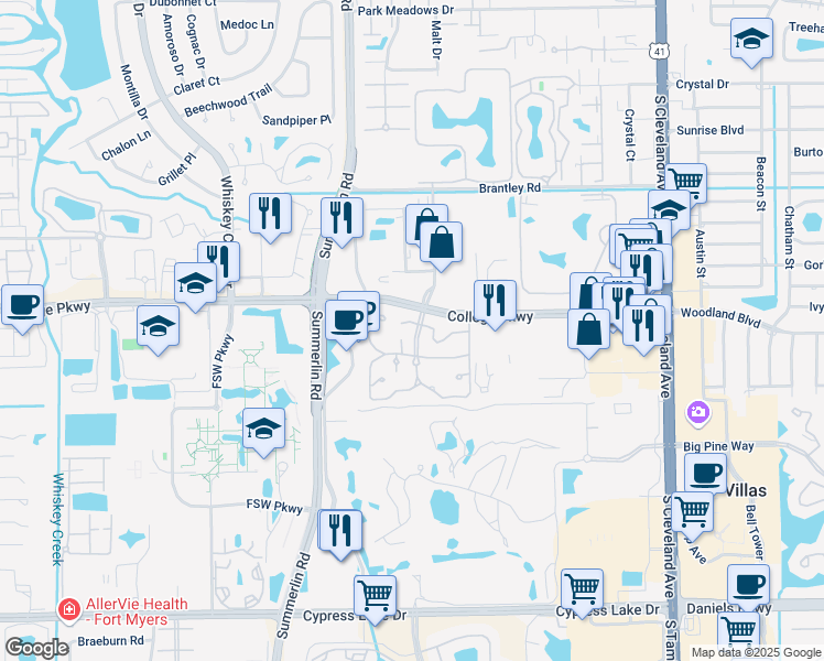 map of restaurants, bars, coffee shops, grocery stores, and more near 3321 Ottawa Circle in Fort Myers