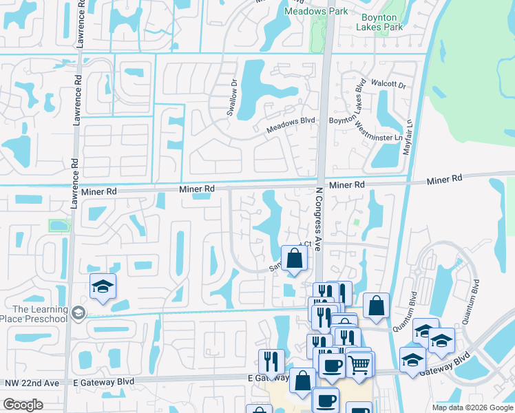 map of restaurants, bars, coffee shops, grocery stores, and more near 749 Buttonwood Lane in Boynton Beach