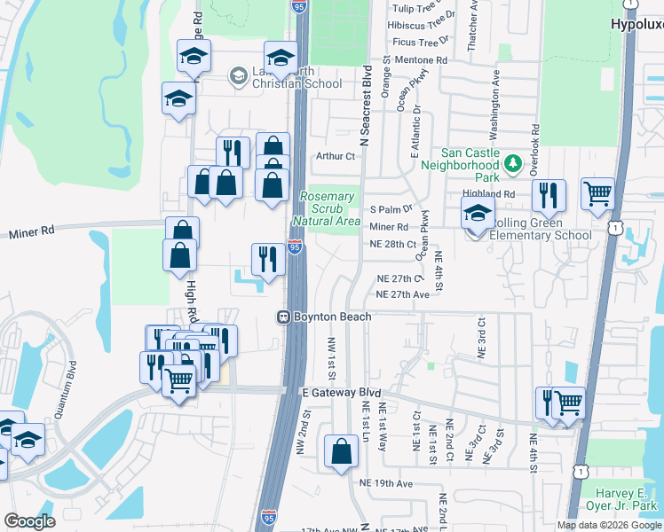 map of restaurants, bars, coffee shops, grocery stores, and more near 2766 Northwest 2nd Street in Boynton Beach