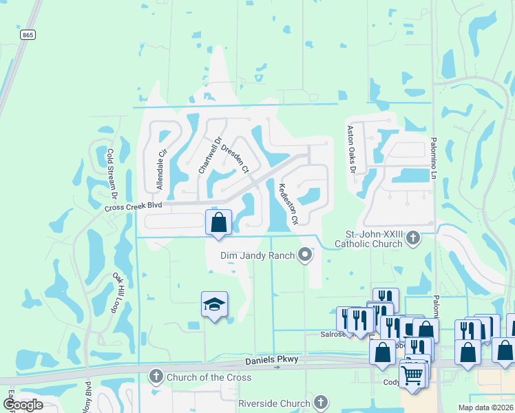 map of restaurants, bars, coffee shops, grocery stores, and more near 12864 Dresden Court in Fort Myers