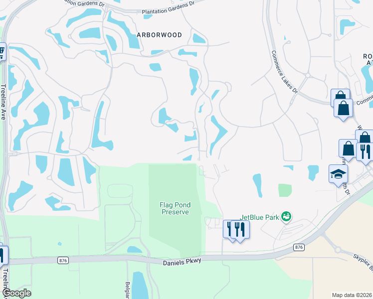 map of restaurants, bars, coffee shops, grocery stores, and more near Hadley Court in Fort Myers