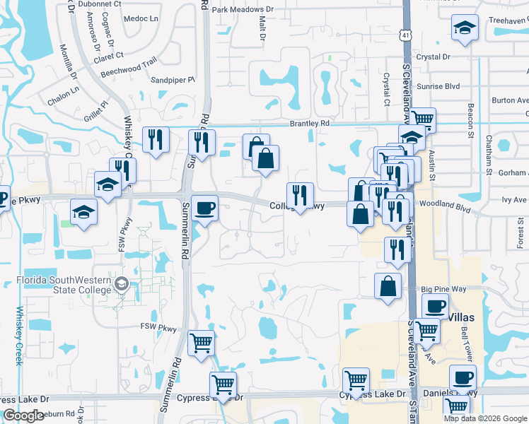 map of restaurants, bars, coffee shops, grocery stores, and more near 3277 Prince Edward Island Circle in Fort Myers