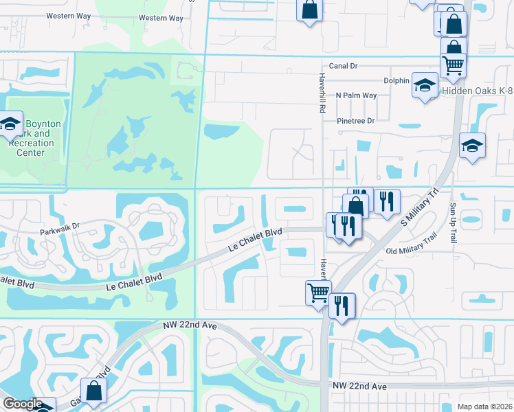 map of restaurants, bars, coffee shops, grocery stores, and more near 8070 Rose Marie Avenue West in Boynton Beach