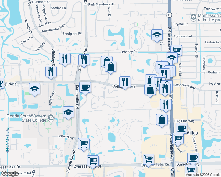 map of restaurants, bars, coffee shops, grocery stores, and more near 3277 Prince Edward Island Circle in Fort Myers