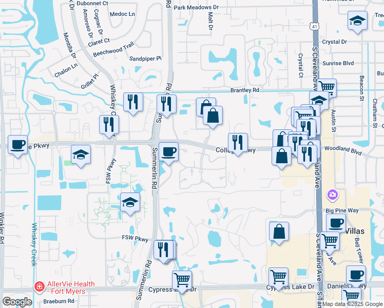 map of restaurants, bars, coffee shops, grocery stores, and more near 3321 Ottawa Circle in Fort Myers