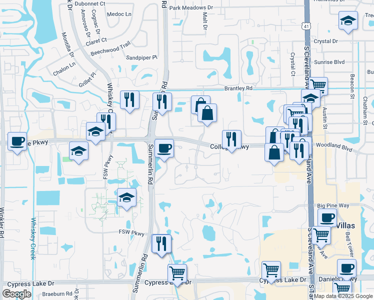 map of restaurants, bars, coffee shops, grocery stores, and more near 3321 Ottawa Circle in Fort Myers