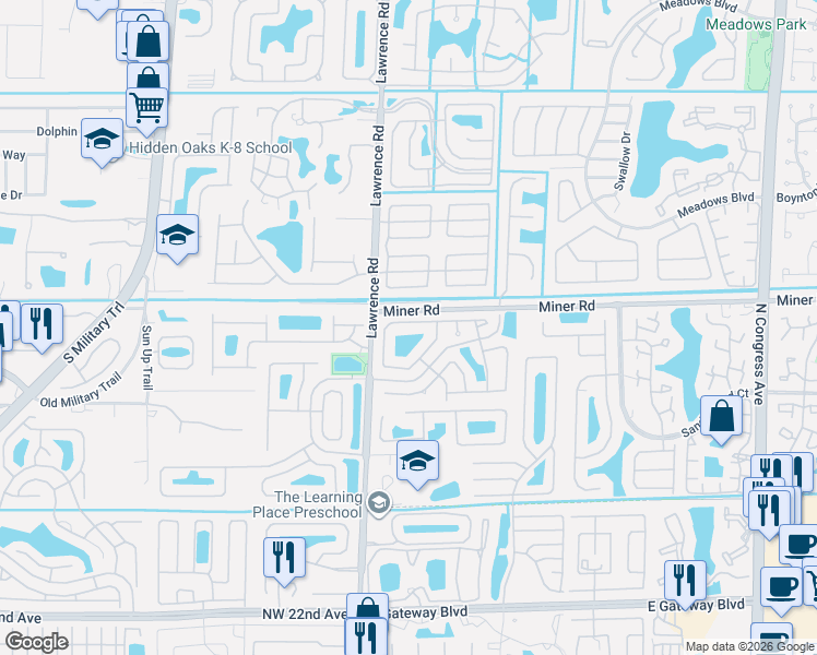map of restaurants, bars, coffee shops, grocery stores, and more near 168 Executive Circle in Boynton Beach