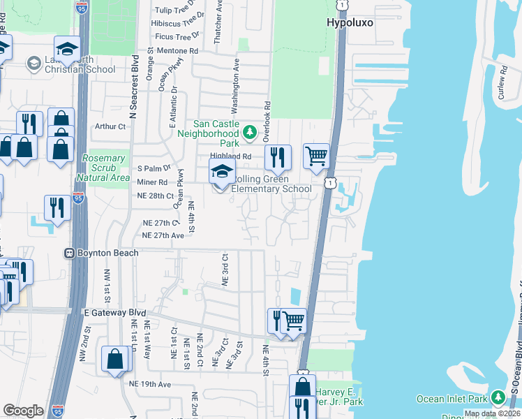 map of restaurants, bars, coffee shops, grocery stores, and more near 8110 Ambach Way in Hypoluxo