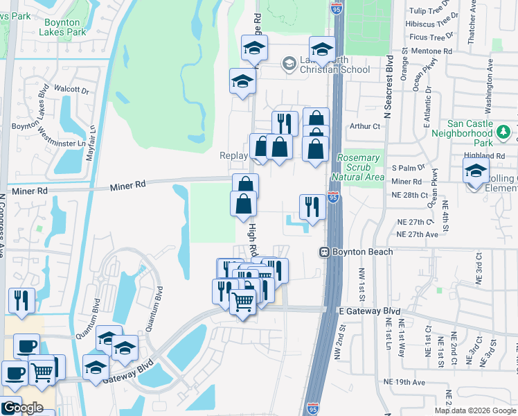 map of restaurants, bars, coffee shops, grocery stores, and more near 2900 High Ridge Road in Boynton Beach