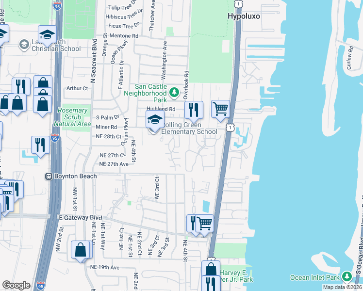 map of restaurants, bars, coffee shops, grocery stores, and more near 8090 Ambach Way in Hypoluxo