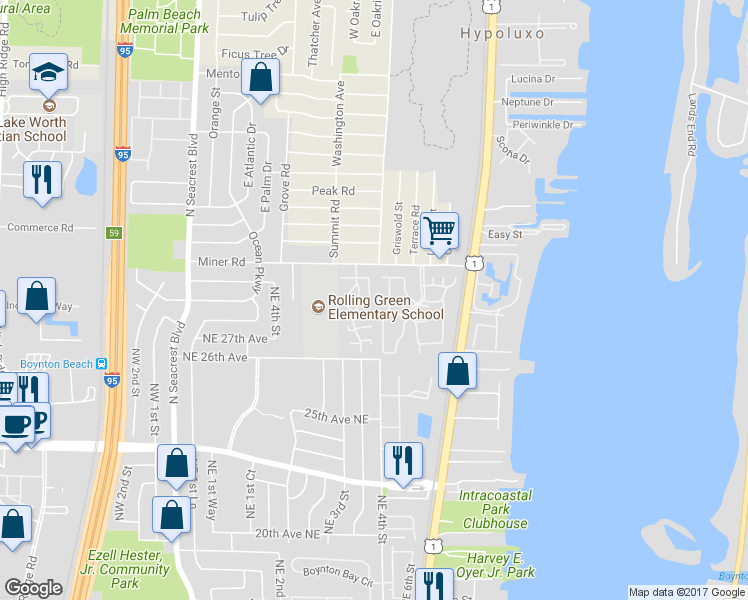 map of restaurants, bars, coffee shops, grocery stores, and more near 8090 Ambach Way in Hypoluxo